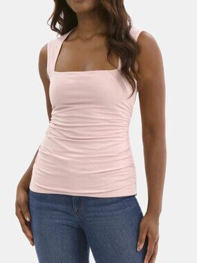 Time And Tru Women's Sleeveless Square Neck Ruched Side Top Primrose Colour